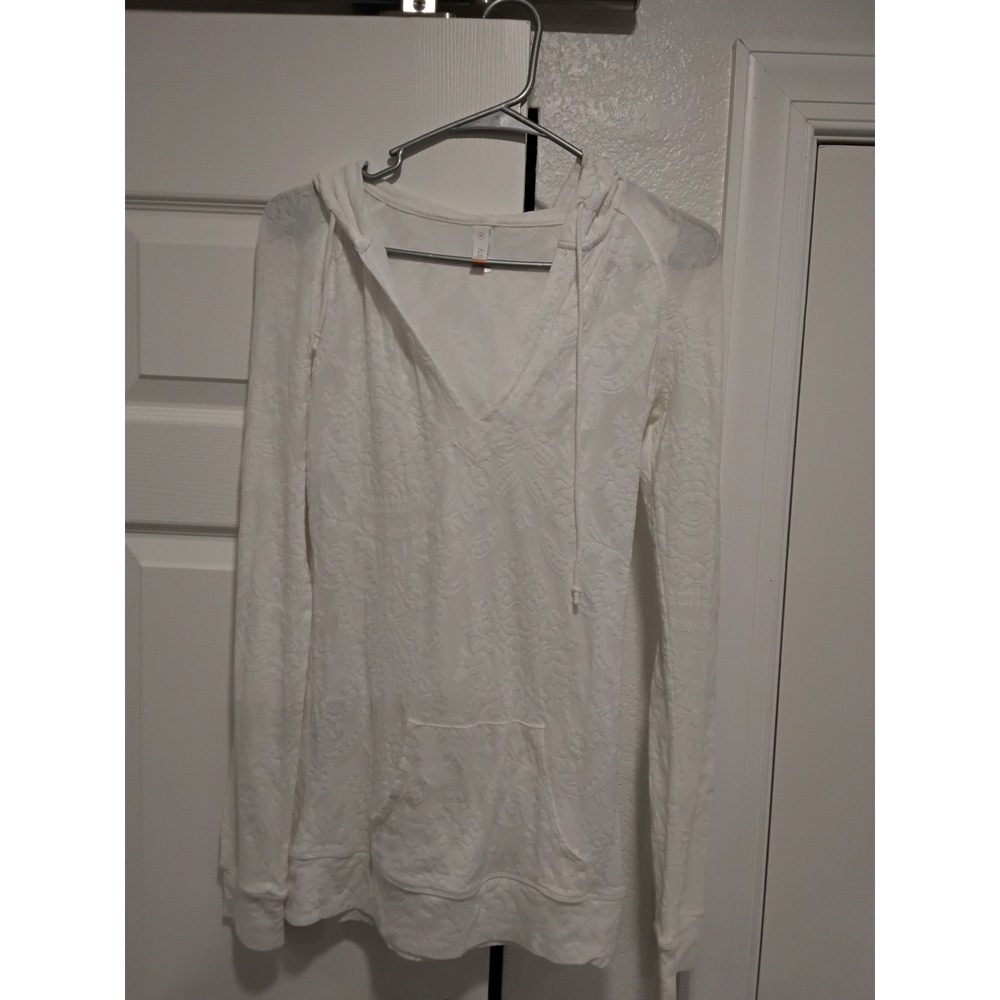 Lucy White Textured Hoodie Pullover Athletic Casual Top Women's Size Small‎